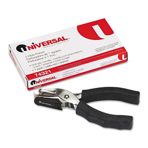 Universal Battery Universal Eight-Sheet Handheld One-Hole Punch 1/4 Hole Metal with Rubber Grip Black 74321 - main